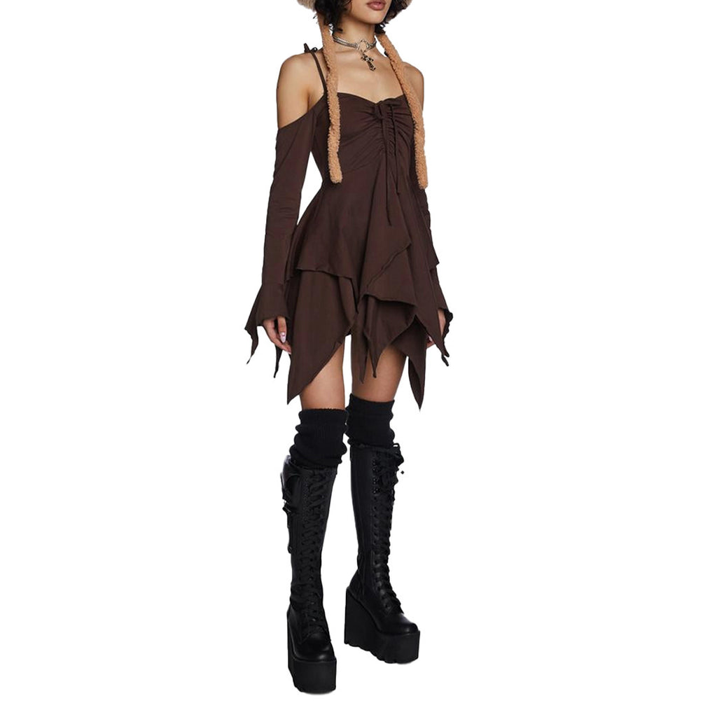 Pleating Halloween Performance Wear Irregular Spaghetti-strap Dress - ANIBEY