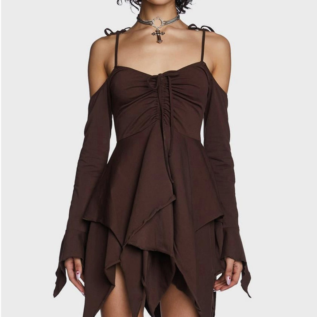 Pleating Halloween Performance Wear Irregular Spaghetti-strap Dress - ANIBEY