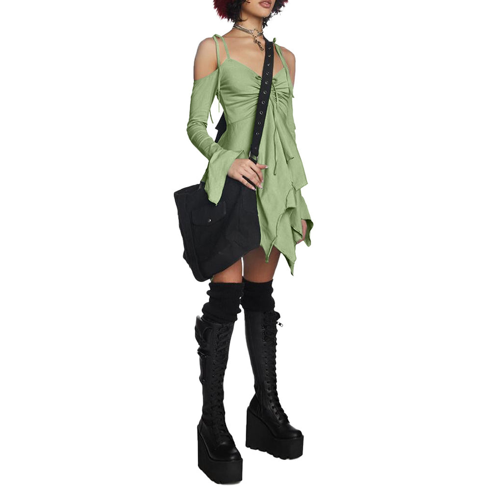 Pleating Halloween Performance Wear Irregular Spaghetti-strap Dress - ANIBEY