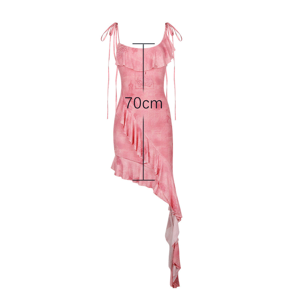 Printed Mesh Fashion Irregular Spaghetti-strap Dress - ANIBEY
