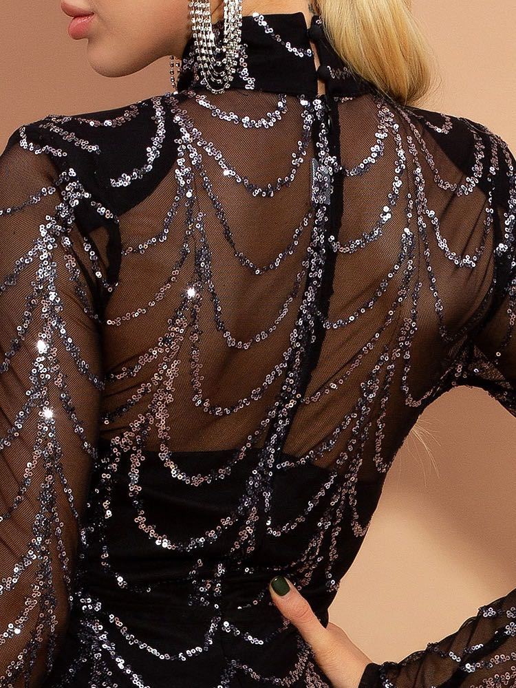 Sequins Women Maxi Dresses Long Sleeve Female Party Dresses - ANIBEY