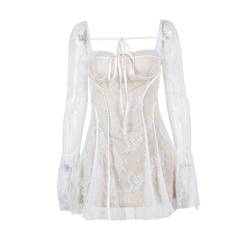 Sexy Semi-transparent Elegant Slim Lace Tied Dress - ANIBEY
