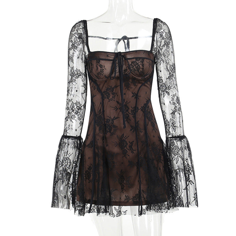 Sexy Semi-transparent Elegant Slim Lace Tied Dress - ANIBEY