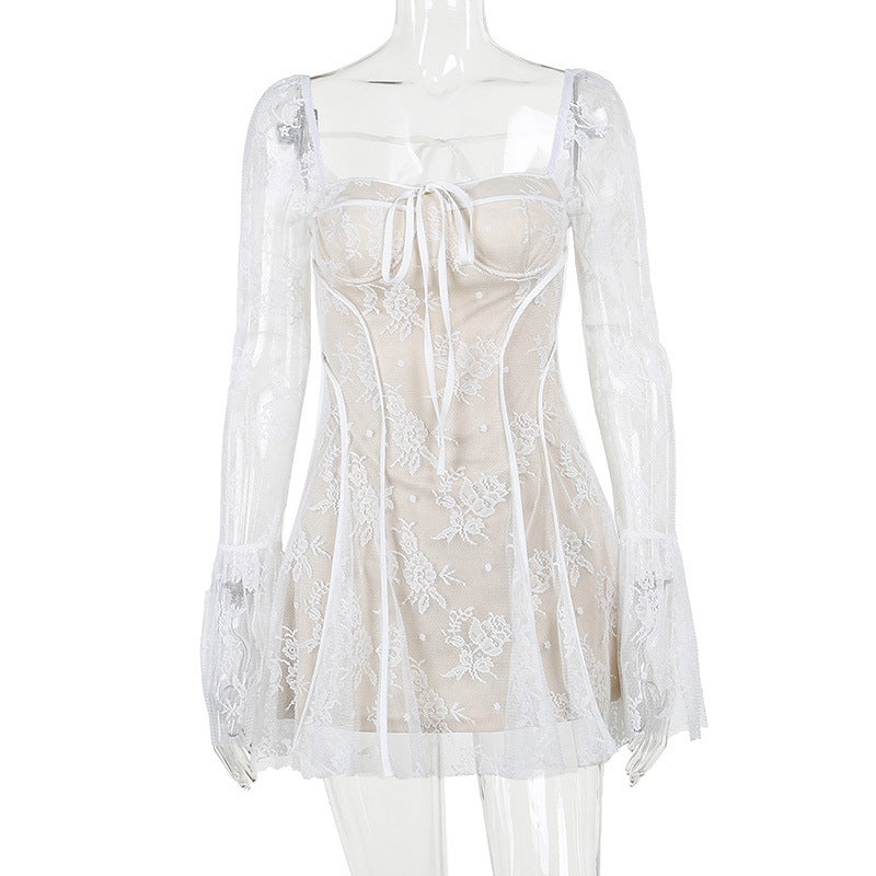 Sexy Semi-transparent Elegant Slim Lace Tied Dress - ANIBEY