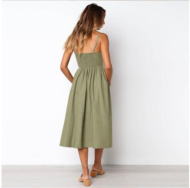 Sexy Suspender Button Pocket Halter Dress - ANIBEY