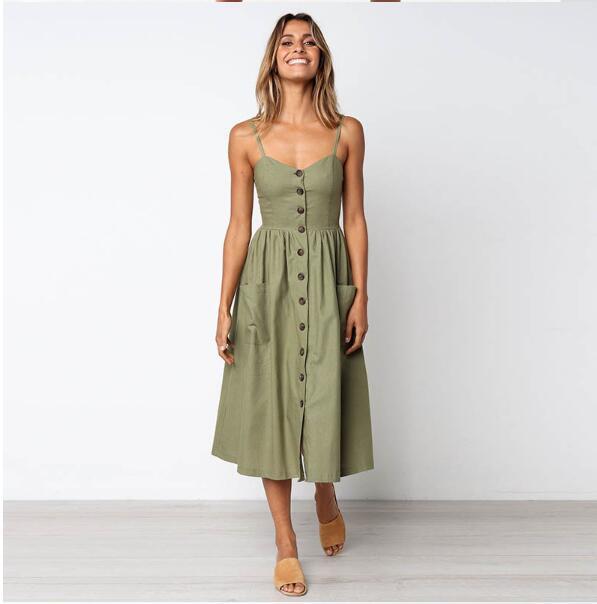 Sexy Suspender Button Pocket Halter Dress - ANIBEY