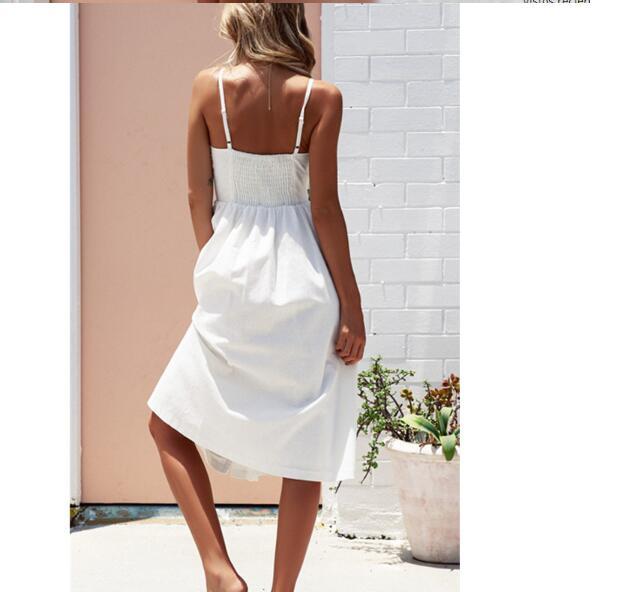 Sexy Suspender Button Pocket Halter Dress - ANIBEY