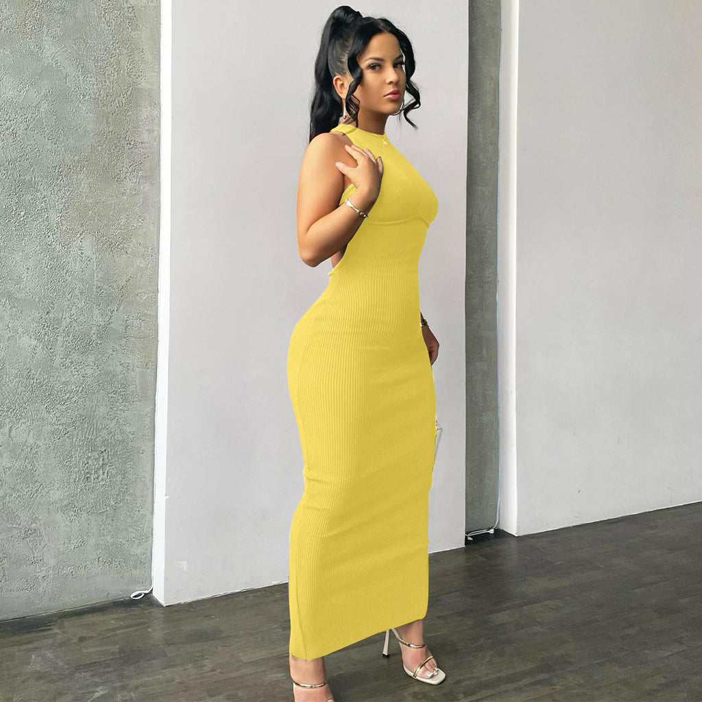 Sleeveless Backless Long Slim Fit Dress - ANIBEY