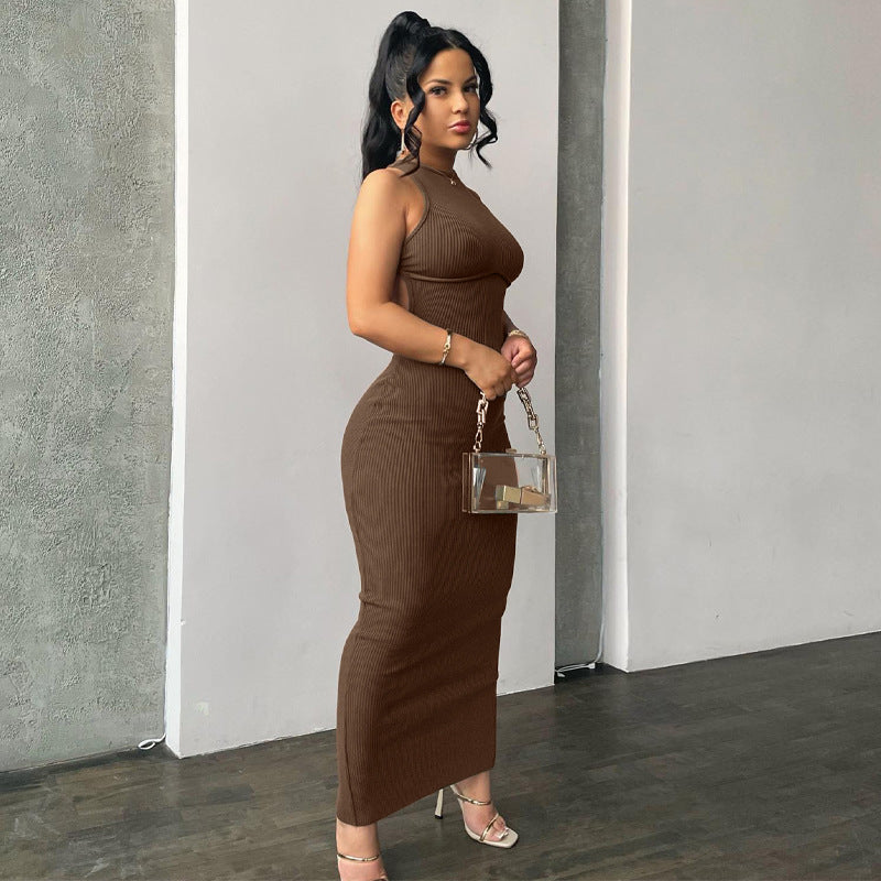 Sleeveless Backless Long Slim Fit Dress - ANIBEY