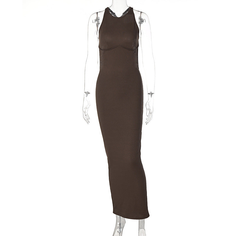 Sleeveless Backless Long Slim Fit Dress - ANIBEY