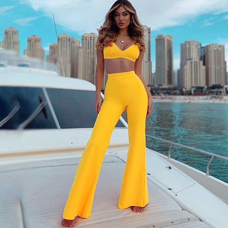Slim flared trousers bandage suit - ANIBEY