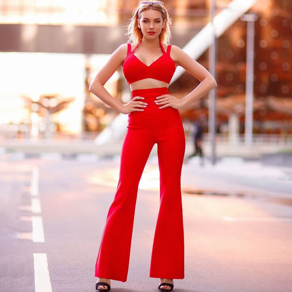 Slim flared trousers bandage suit - ANIBEY