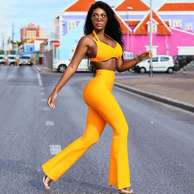 Slim flared trousers bandage suit - ANIBEY
