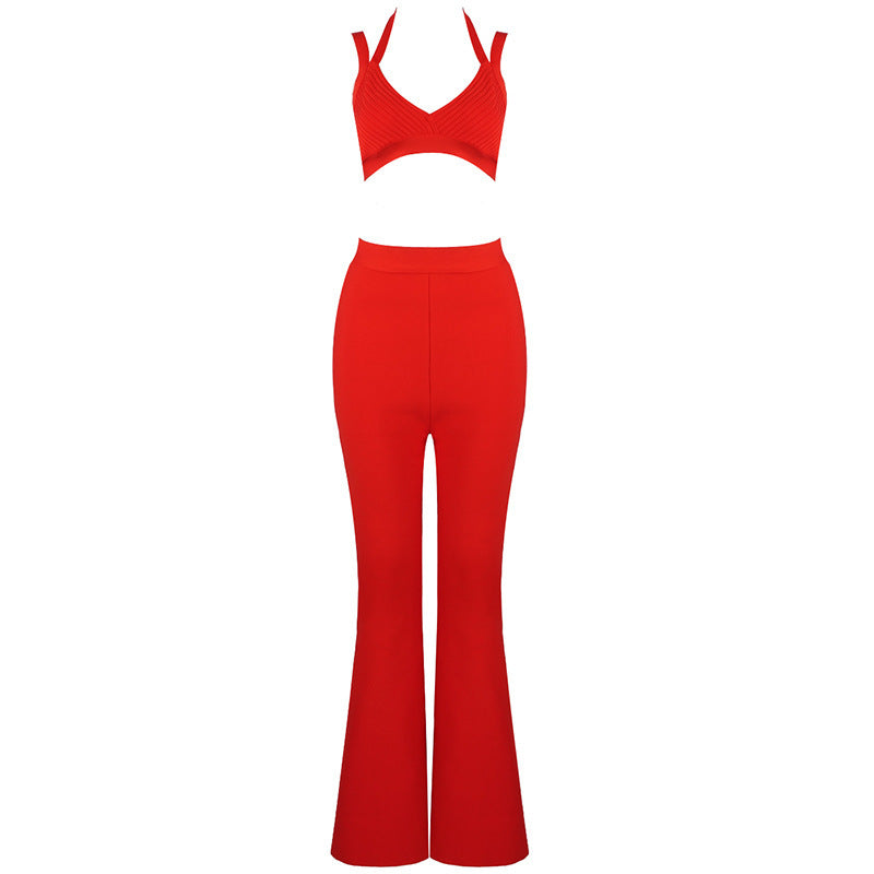 Slim flared trousers bandage suit - ANIBEY