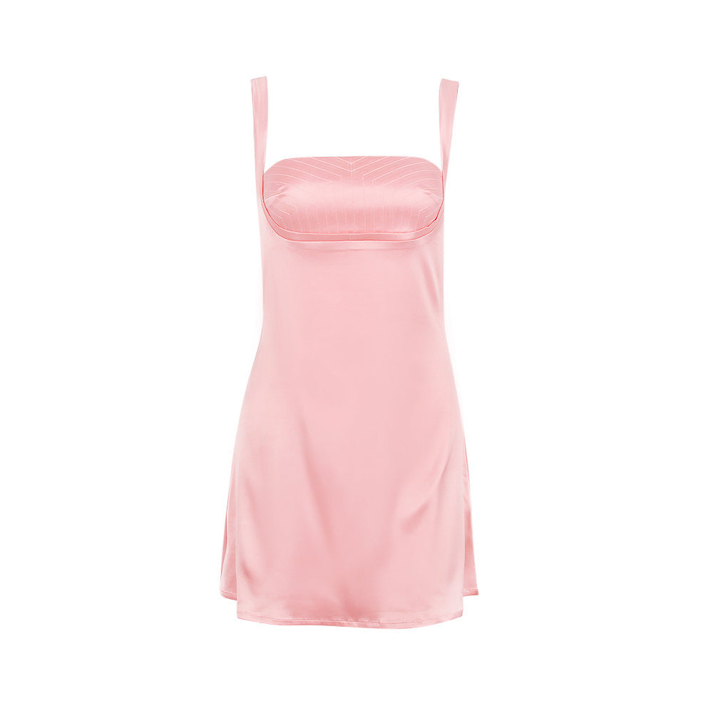 Strap Colored Cut Out Open Back Skirt French Dress Dressed Girl - ANIBEY
