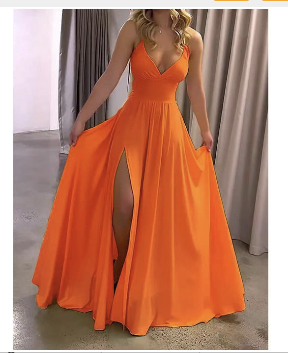 Summer Women's Fashion Lace Sling Slim Fit Slit Stringy Selvedge Dress - ANIBEY