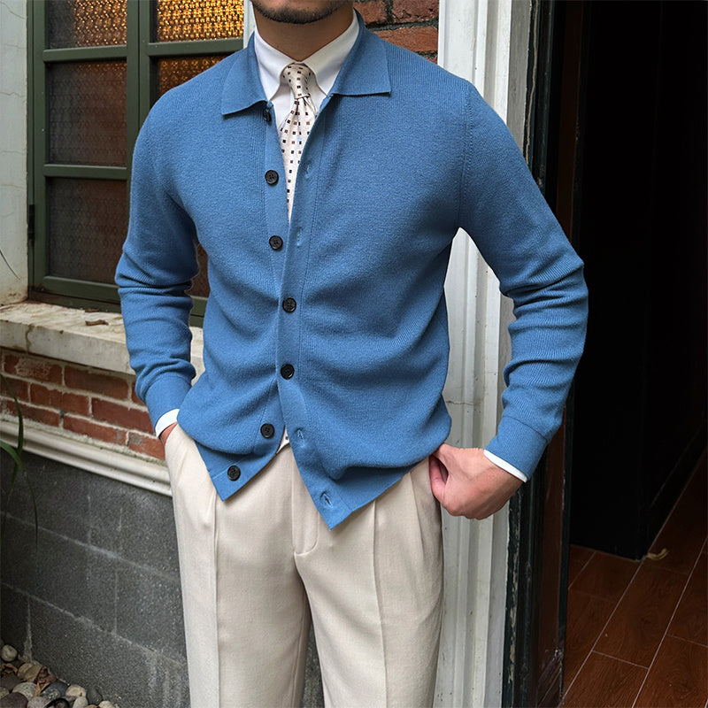 Vintage Wool Knit Slim-fit Cardigan Shirt for Men - ANIBEY