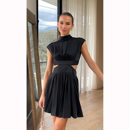 Waist Up Stand Neck Short Dress Summer - ANIBEY