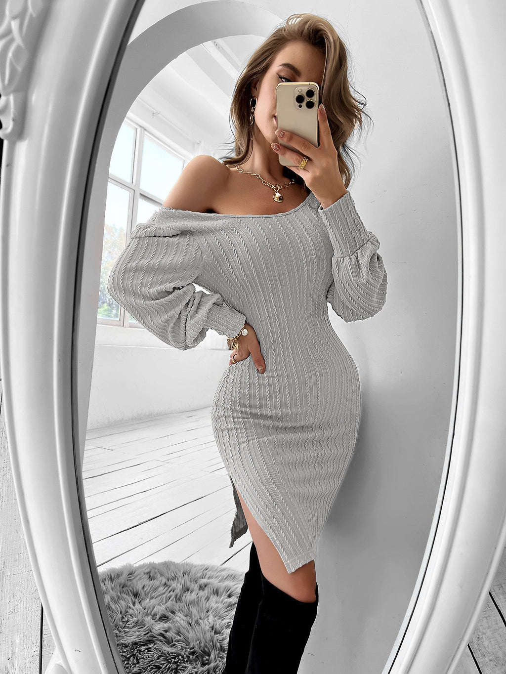 Women's Autumn And Winter Skinny Knit Dress - ANIBEY
