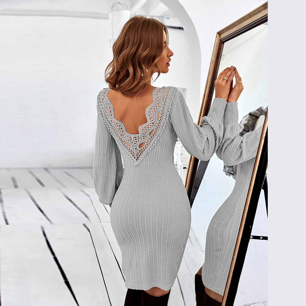 Women's Autumn And Winter Skinny Knit Dress - ANIBEY