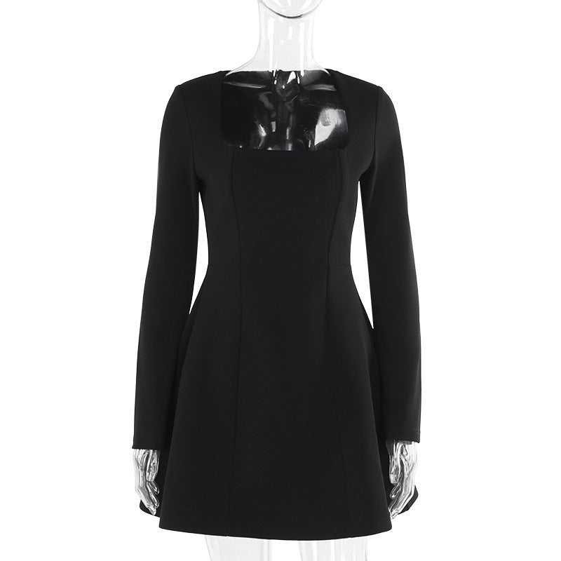 Women's Clothing Slim Fit Square Collar Long Sleeve Dress Women - ANIBEY