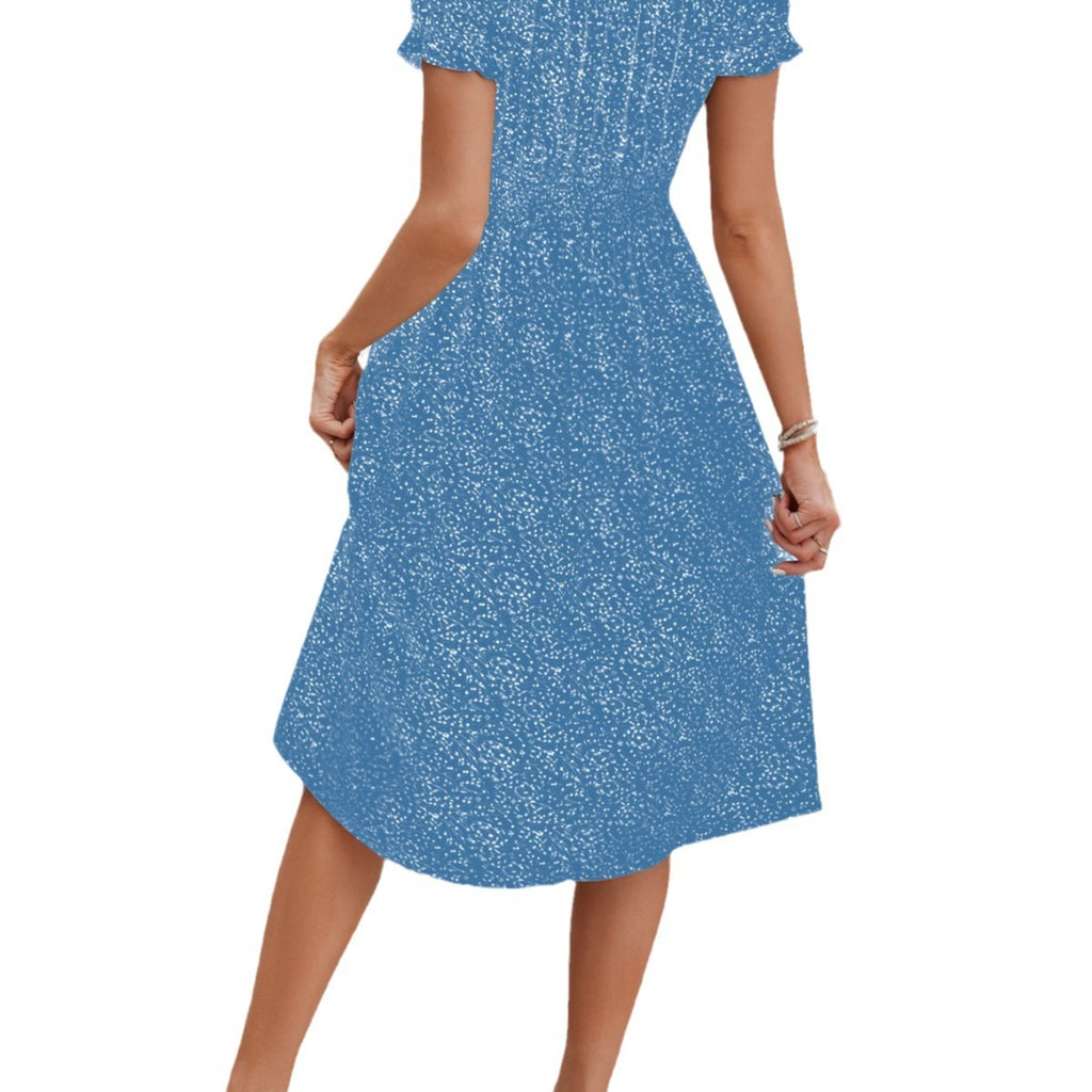 Women's Fashion Casual Floral Tie-Neck Dress - ANIBEY