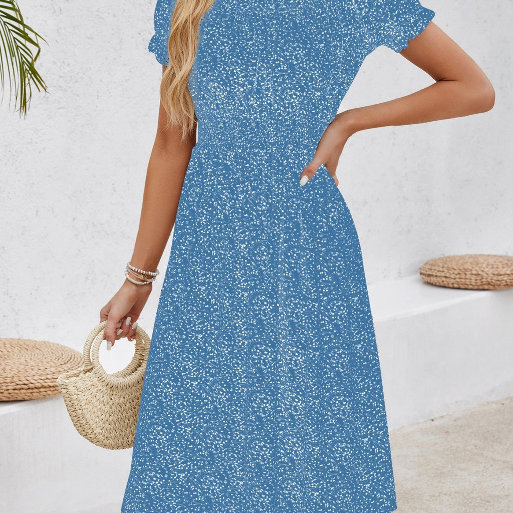 Women's Fashion Casual Floral Tie-Neck Dress - ANIBEY
