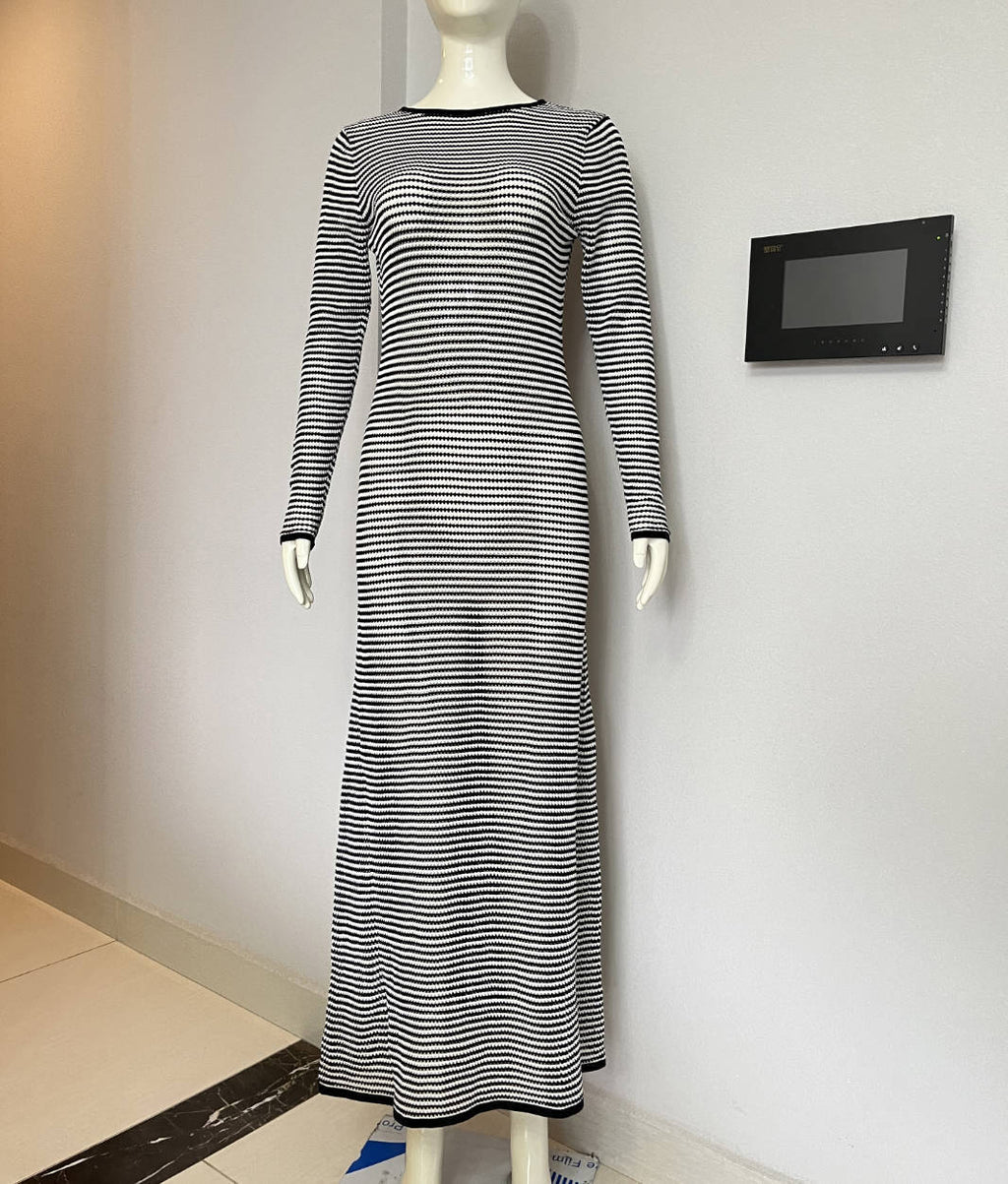 Women's Fashion Mesh Striped European And American Wind Beach Vacation Dress - ANIBEY