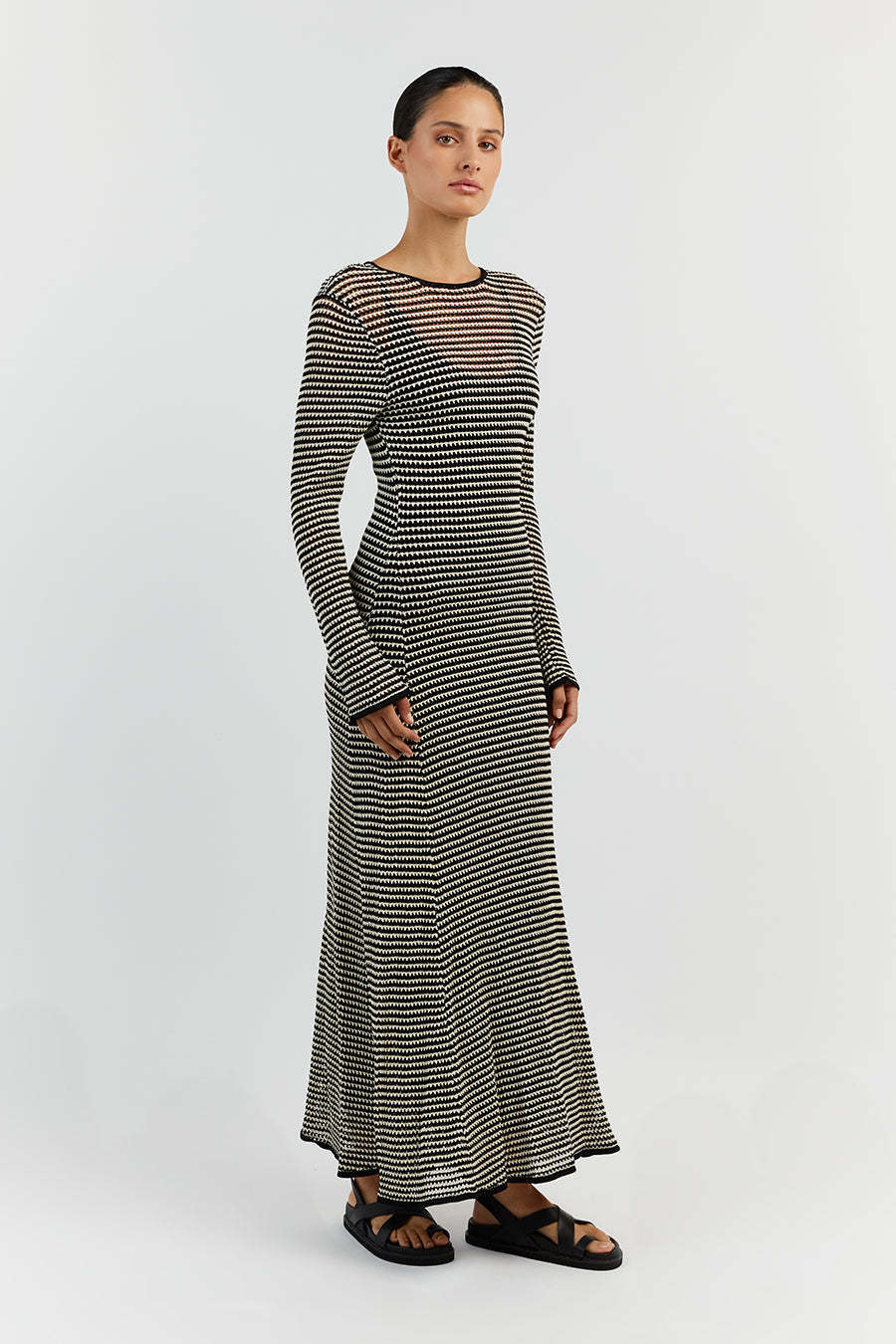 Women's Fashion Mesh Striped European And American Wind Beach Vacation Dress - ANIBEY