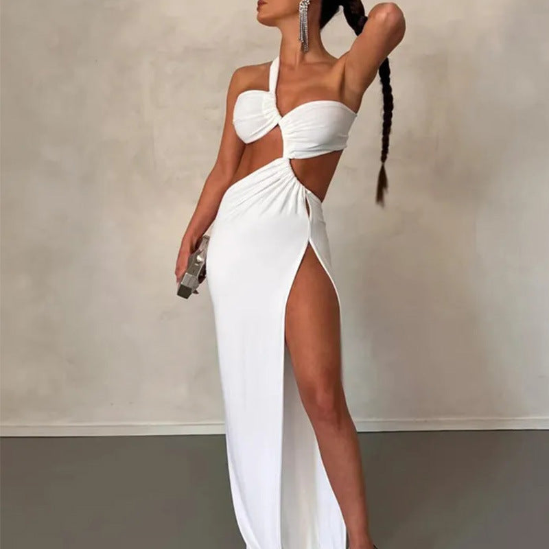 Women's Oblique Shoulder Dress Solid Color - ANIBEY