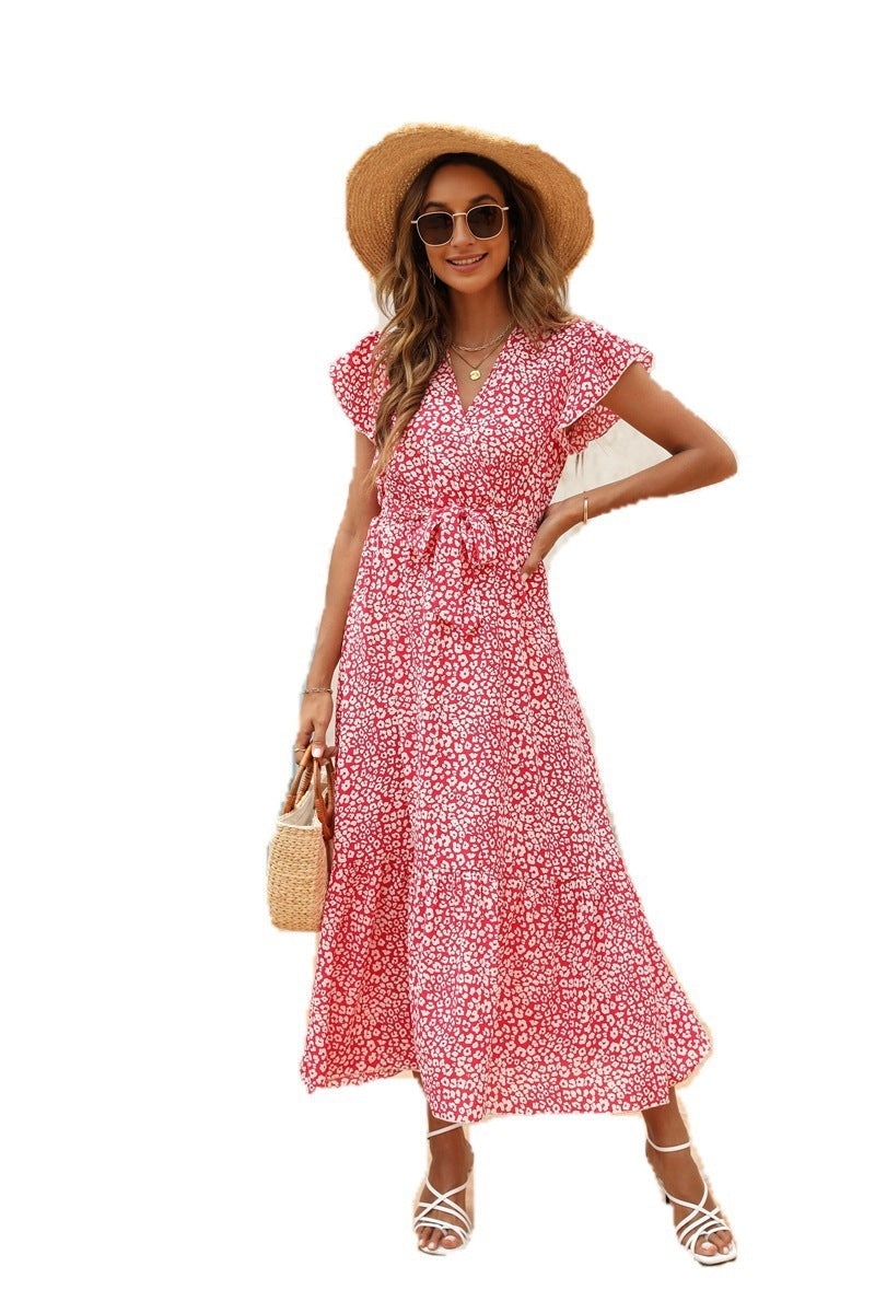 Women's Pleated Hem Short Sleeve Dress - ANIBEY