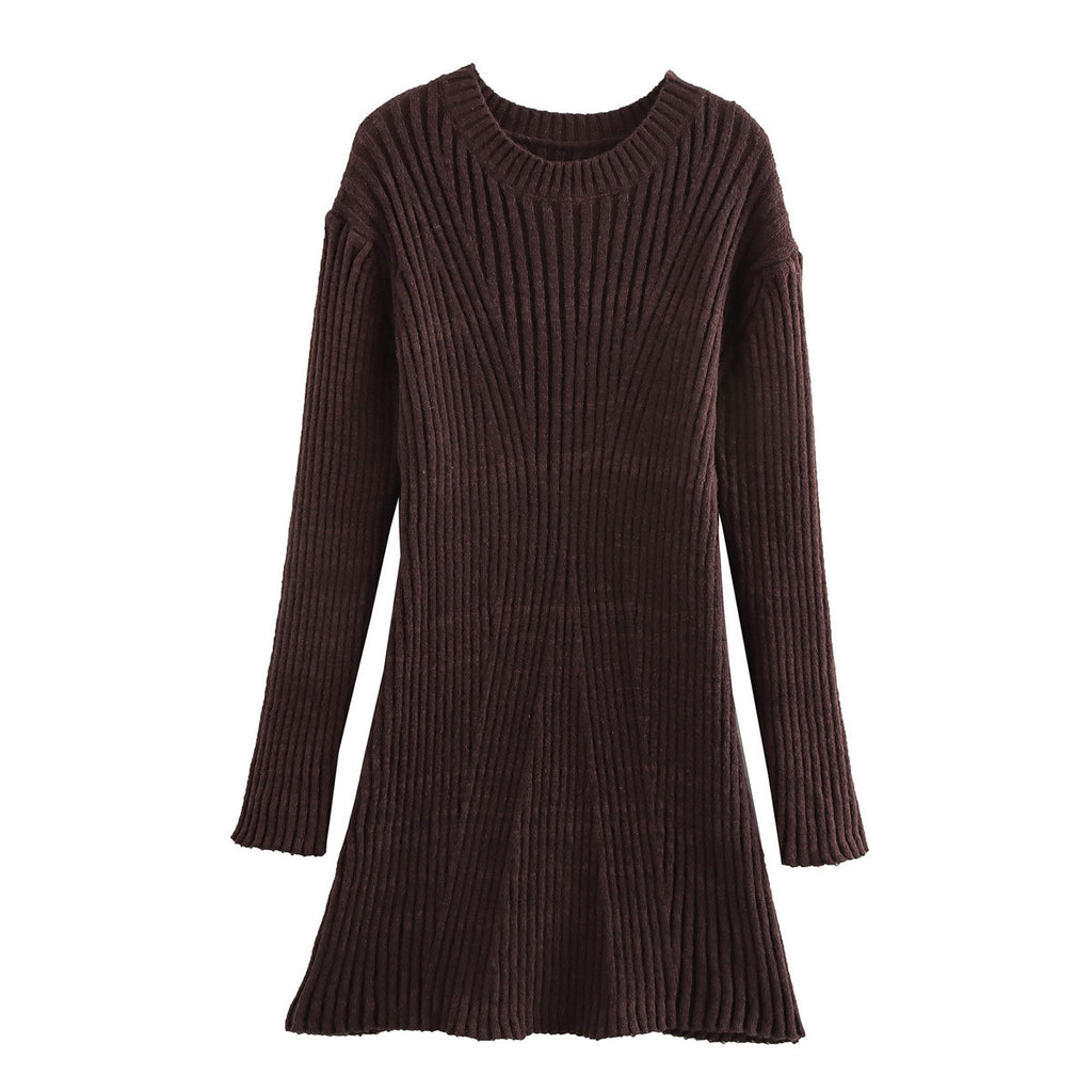 Women's Slim-fit Ribbed Knitted Dress - ANIBEY