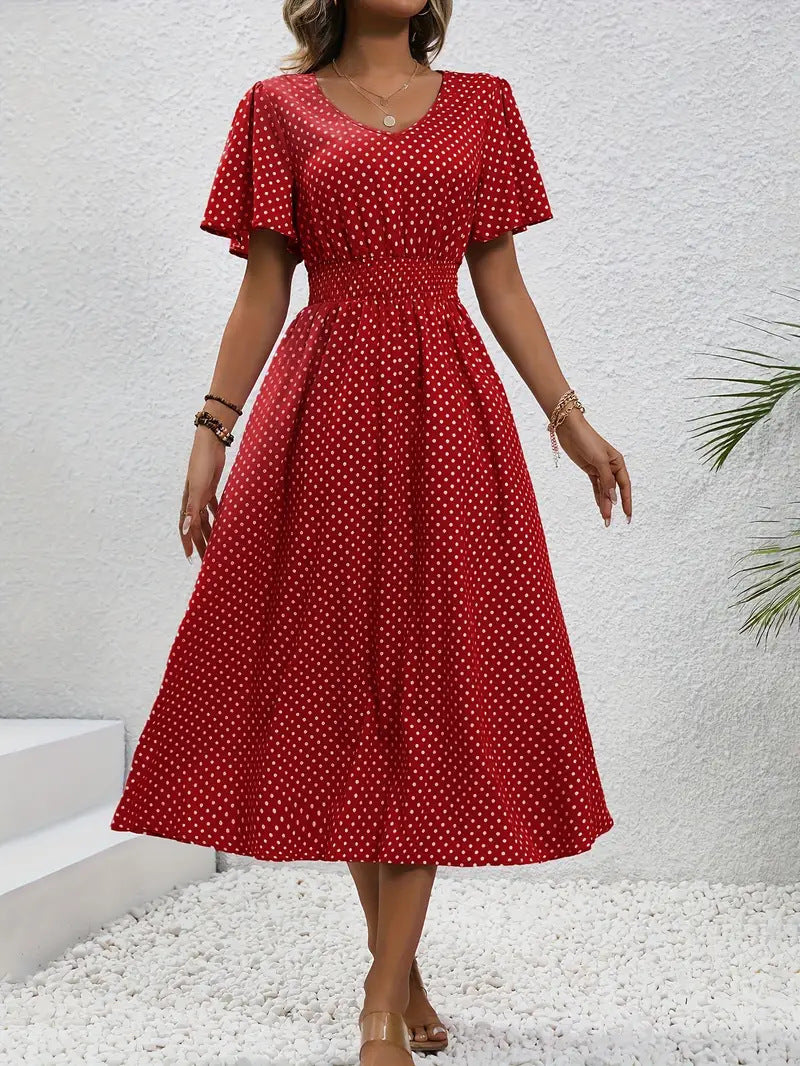 Women's Small Floral Print Short Sleeve Dress - ANIBEY
