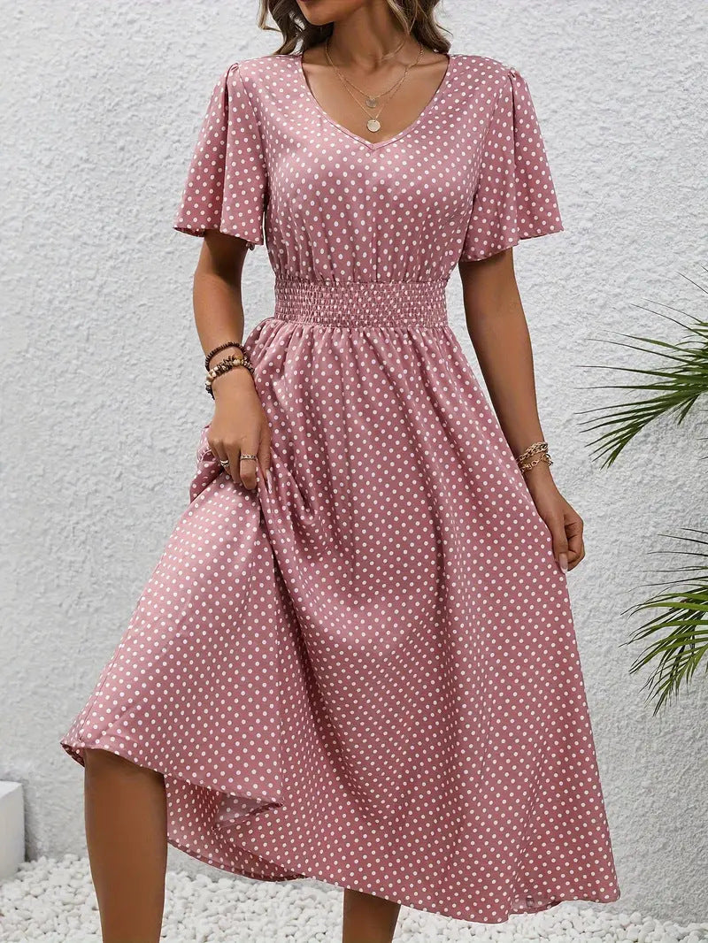 Women's Small Floral Print Short Sleeve Dress - ANIBEY