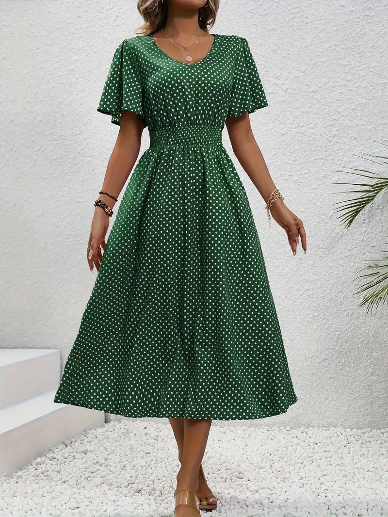 Women's Small Floral Print Short Sleeve Dress - ANIBEY
