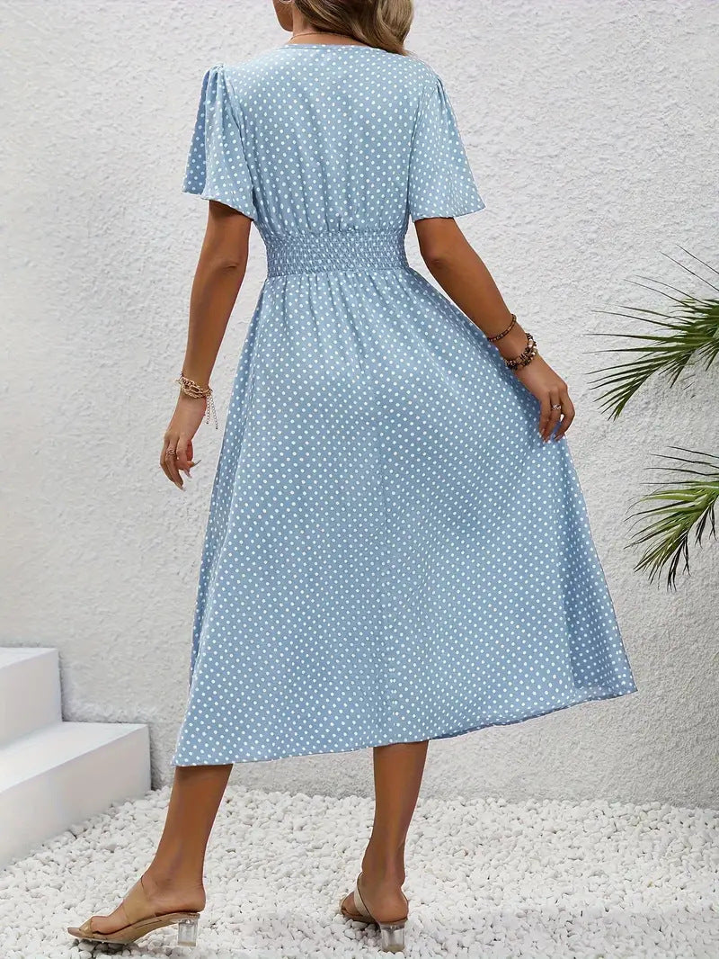 Women's Small Floral Print Short Sleeve Dress - ANIBEY