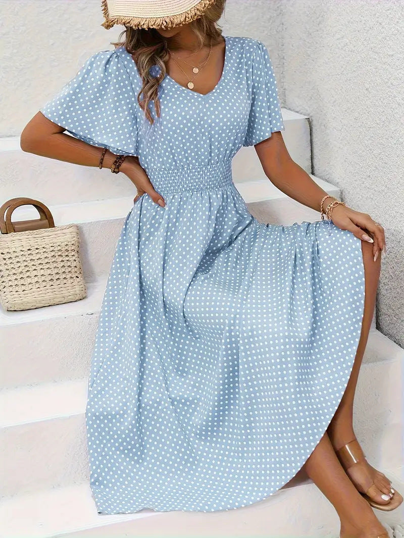 Women's Small Floral Print Short Sleeve Dress - ANIBEY