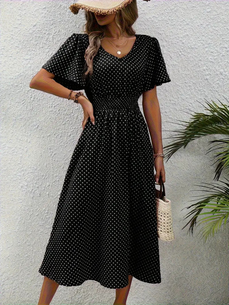 Women's Small Floral Print Short Sleeve Dress - ANIBEY