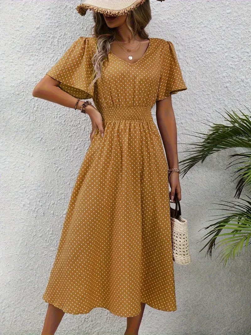 Women's Small Floral Print Short Sleeve Dress - ANIBEY