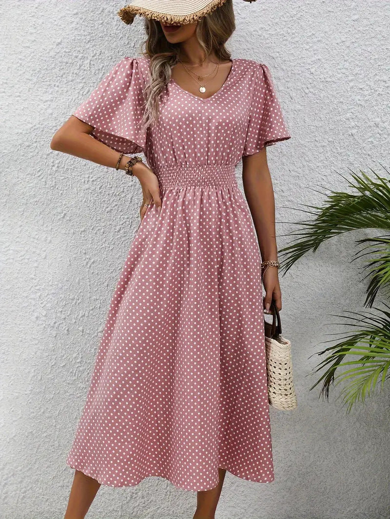 Women's Small Floral Print Short Sleeve Dress - ANIBEY