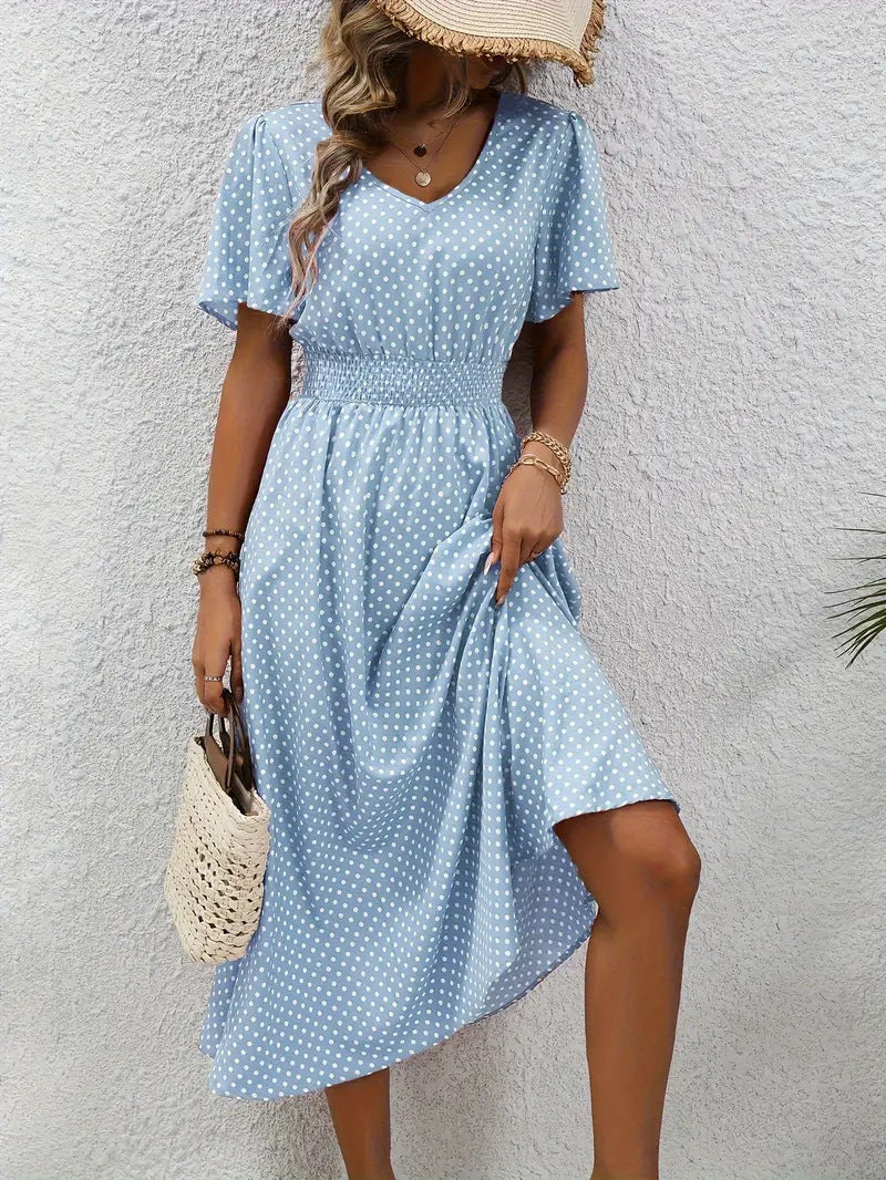 Women's Small Floral Print Short Sleeve Dress - ANIBEY