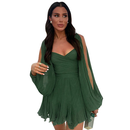 Women's Solid Color Slim Fit Short Dress - ANIBEY
