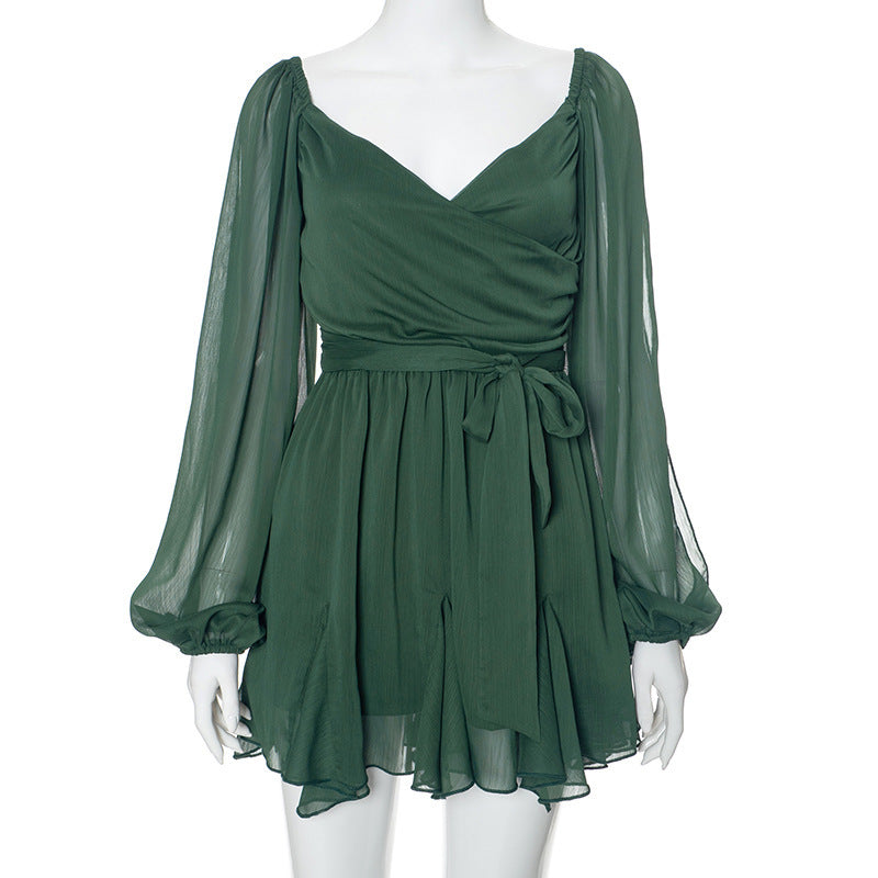 Women's Solid Color Slim Fit Short Dress - ANIBEY