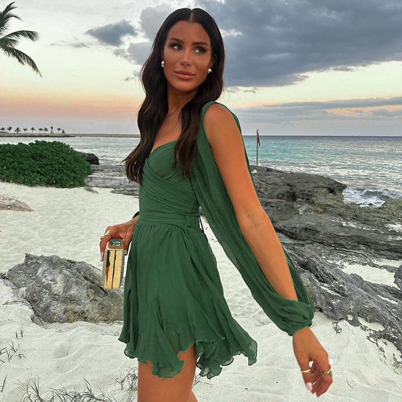 Women's Solid Color Slim Fit Short Dress - ANIBEY