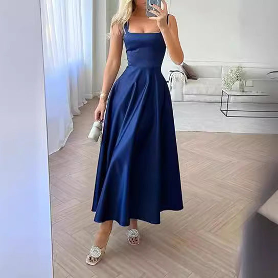 Women's Square Collar Long Low Cut Sleeveless Dress Corset - ANIBEY