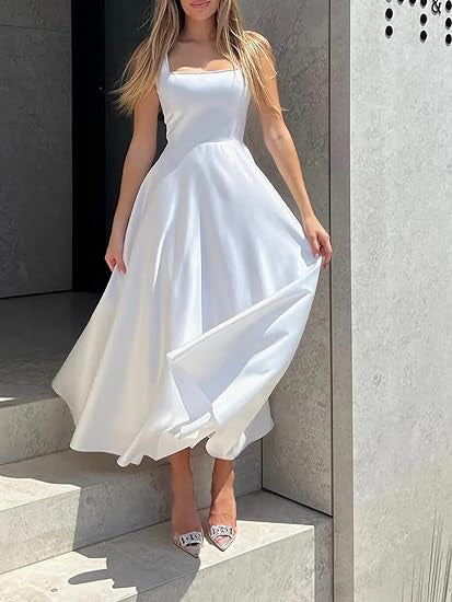 Women's Square Collar Long Low Cut Sleeveless Dress Corset - ANIBEY