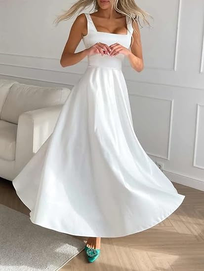 Women's Square Collar Long Low Cut Sleeveless Dress Corset - ANIBEY