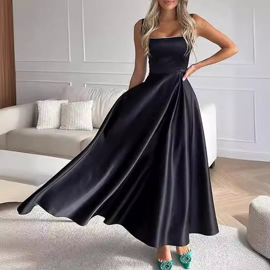 Women's Square Collar Long Low Cut Sleeveless Dress Corset - ANIBEY
