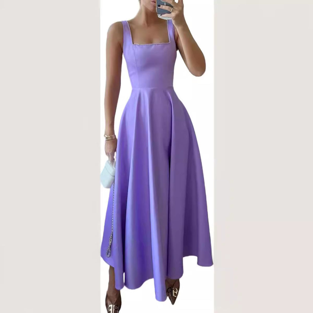 Women's Square Collar Long Low Cut Sleeveless Dress Corset - ANIBEY