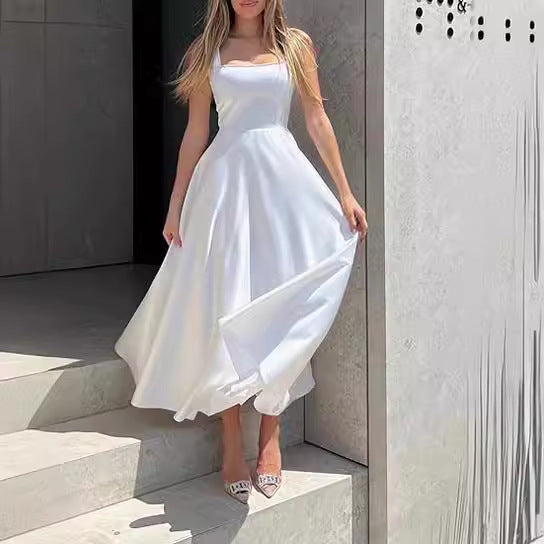 Women's Square Collar Long Low Cut Sleeveless Dress Corset - ANIBEY